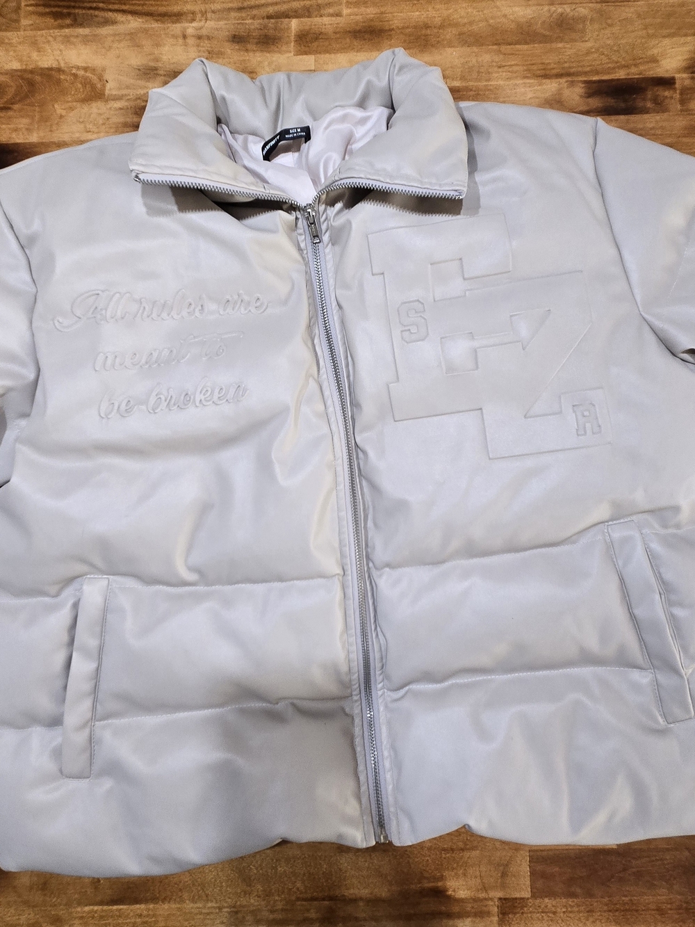 NFINITY Men's Light Gray Puffer Jacket with Embossed Logo